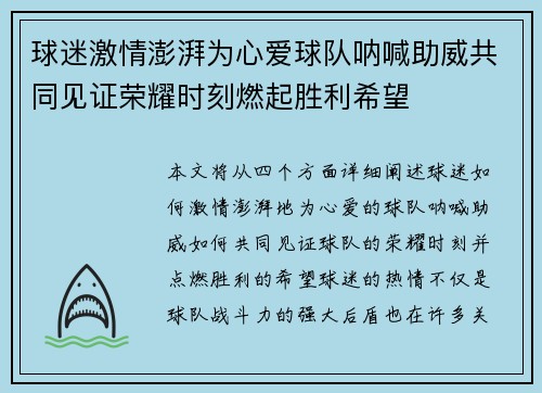 球迷激情澎湃为心爱球队呐喊助威共同见证荣耀时刻燃起胜利希望